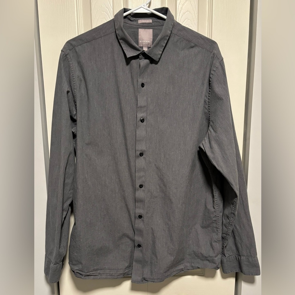 A-Frame Men’s Gray Stretch Button Down Shirt Size XL